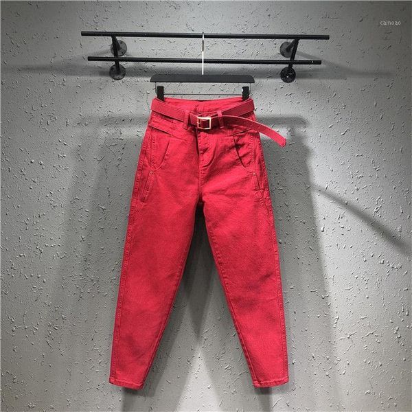 

women 2020 spring autumn fashion denim cargo pants high waist trousers female loose harem jeans pants ladies pantalon femme g3651, Blue