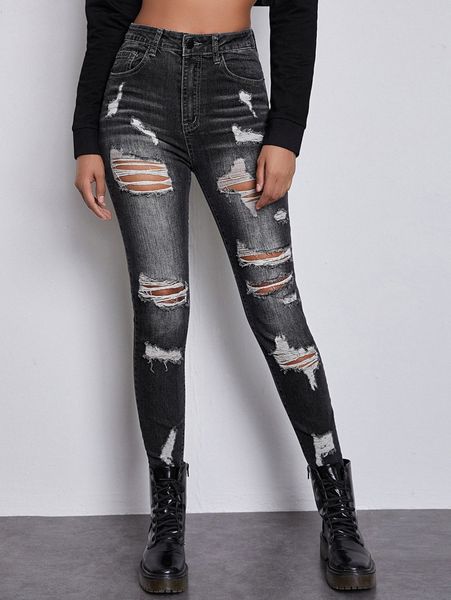 

high waist ripped skinny jeans s0lf#, Blue