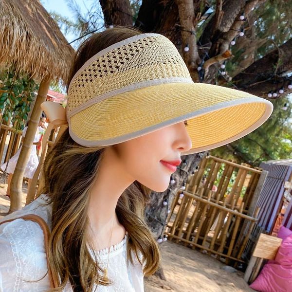 

2020 солнечные шляпы новой женщины ручной работы соломенные лук козырьки шапки летняя шапка повседневная шляпа шапка пустая верхняя шляпа пл, Black;white