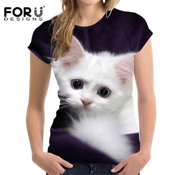 

forudesigns fashion 3d animal pet cat print t shirt for women harajuku style tees female o neck short sleeved t-shirt blusa y200722, White