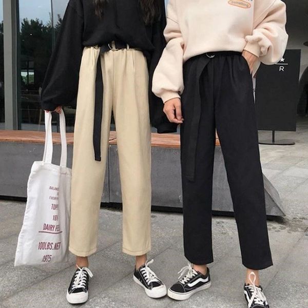 

women loose harem pants spring summer fashion female solid vintage straight cargo pant casual trousers plus size s-4xl 201106, Black;white