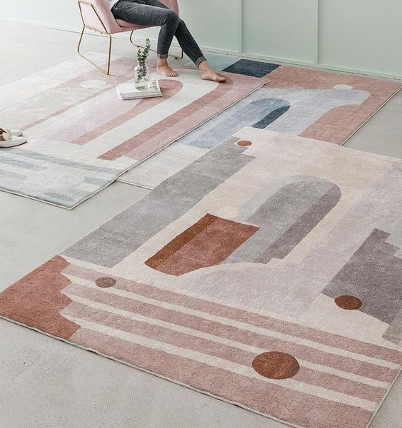 

ins french chic denmark living room parlor carpet geometric stripe bedside rug white geometry modern mat design nordic style