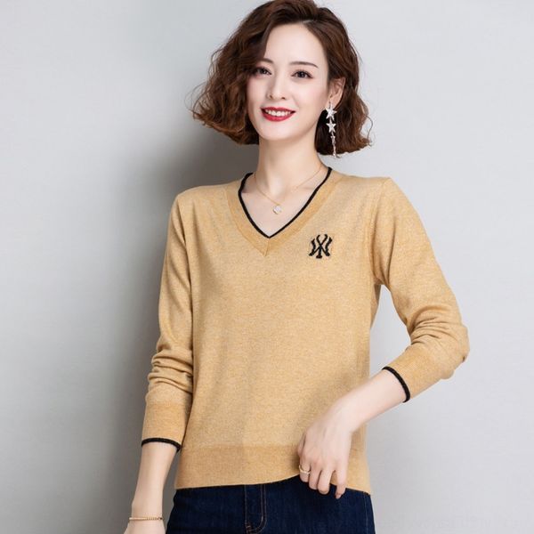 

ajnae 2020 весной и осень одежды свитер женских верхнего женской sweatersweater нового износ в начале осени v-образный вырез с длинным рукав, White;black