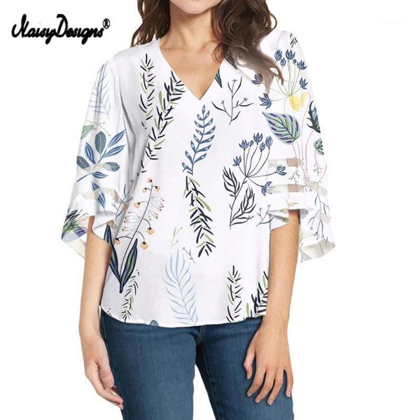 

noisydesigns summer chiffon blouse clothes women wild flowers print loose sleeve shirt plus size v-neck blusas mujer1, White