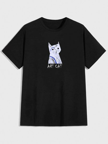 

romwe guys cat letter graphic tee j4hz#, White;black
