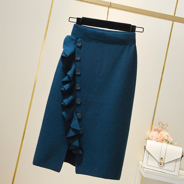 

2021 new elastic waistband female knitted new autumn and winter skirt designer woman clothes kpop style 8byv, Black