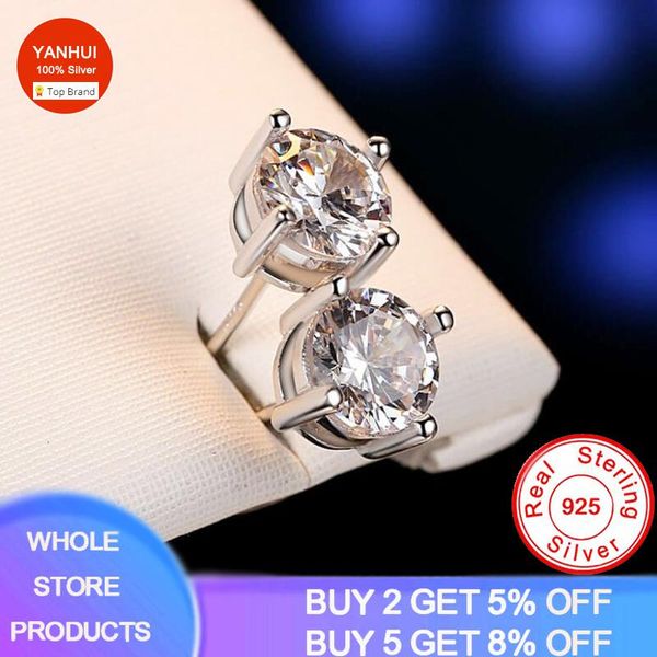 

stud 100% original 925 sterling silver earrings natural 6/8mm gemstone zirconia diamond plata aretes srebro kolczyki for women, Golden;silver