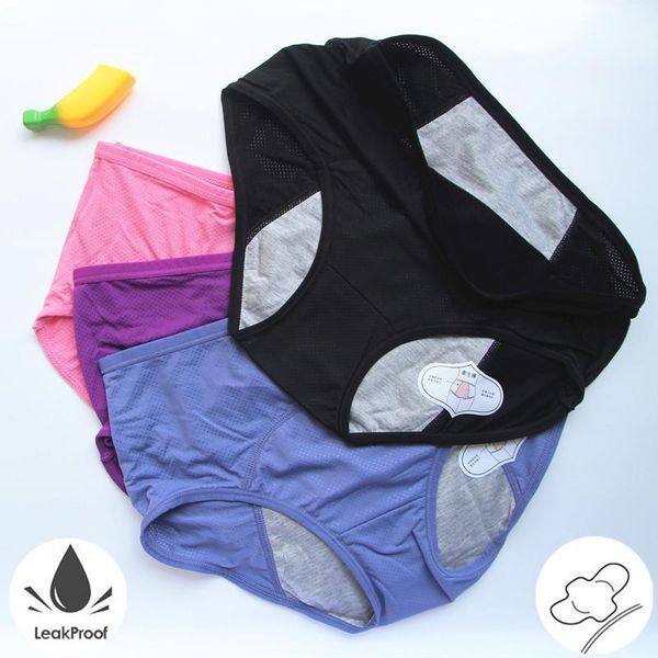 

women's panties leak proof menstrual physiological panty women underwear period cotton waterproof briefs, Black;pink