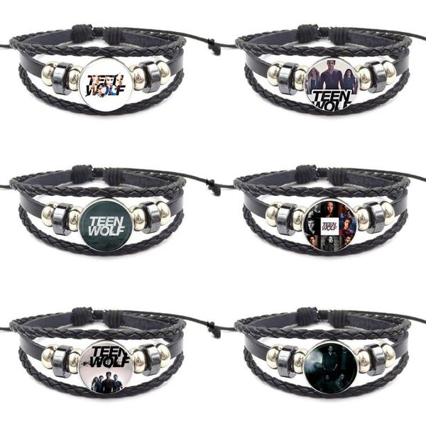 

zgbywsjz teen wolf logo for men women party gift jewelry glass s black leather bracelet bangle bijouterie, Silver