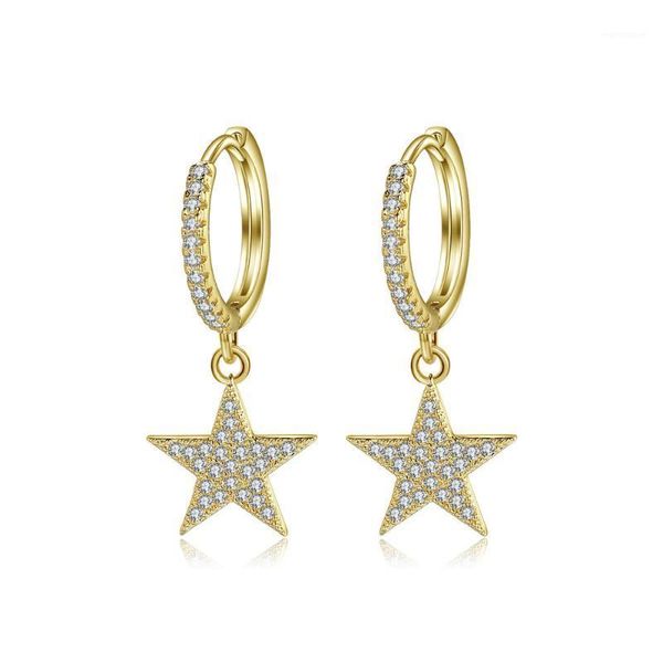 

Harong Stars Hoop Earring Copper Natural Zircon Crystal Earring Fashion Jewelry Wedding Party Cute Earrings Women Accessories1, Golden;silver