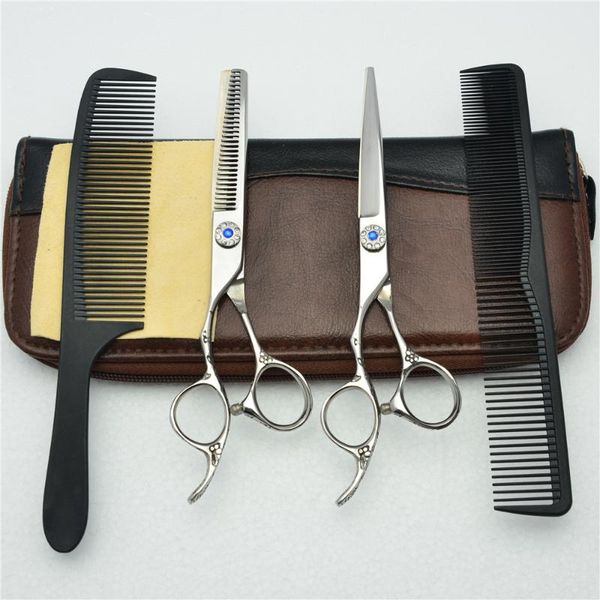 

left hand 4pcs suit 6'' customized logo silvery jp 440c human hair hairdressing scissors cutting shears + thinning + combs c8002