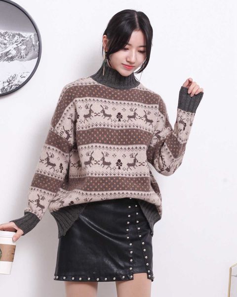 

autumn / winter 2020 new women's sweater simple lazy half high collar, White;black