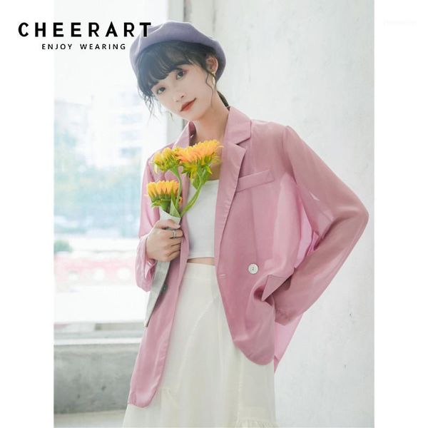 

women's suits & blazers cheerart transparent tulle blazer women jacket long sleeve summer white pink korean see through cape1, White;black