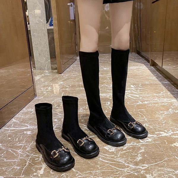 

flock женщин скольжения на сапоги черные плоские туфли, Black