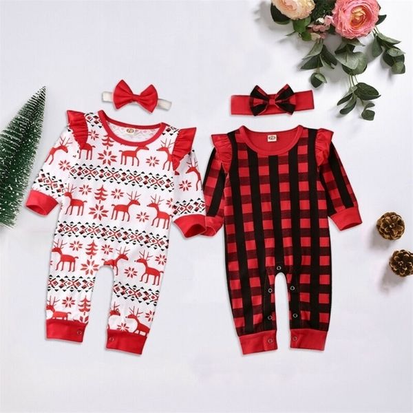 Il mio primo Natale neonato neonata plaid stampa cervo pagliaccetto vestiti della tuta 201028