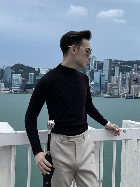

daio mens korean half high neck sweater slim fit long sleeve versatile bottomed pullover men's t-shirt