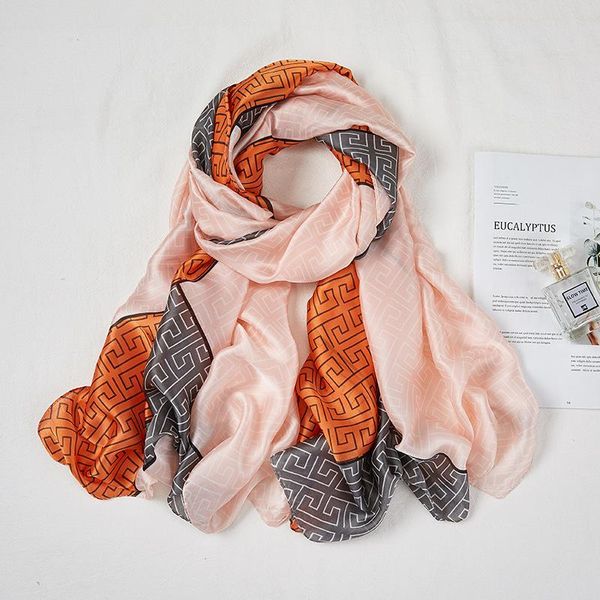 

japanese and korean retro style new satin long towel 180 new silk print imitation silk scarf women's sunscreen shawl, Blue;gray