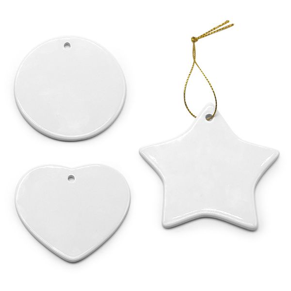 

blank white sublimation ceramic pendant creative christmas ornaments heat transfer printing diy ceramic ornament heart round christmas decor, Black