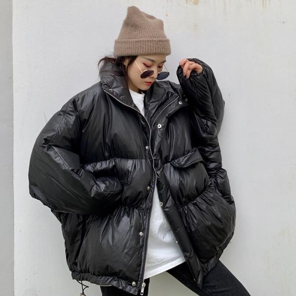 

2021 new winter thick warm collar parka oversized loose white coat down female bread jacket ht5x, Black