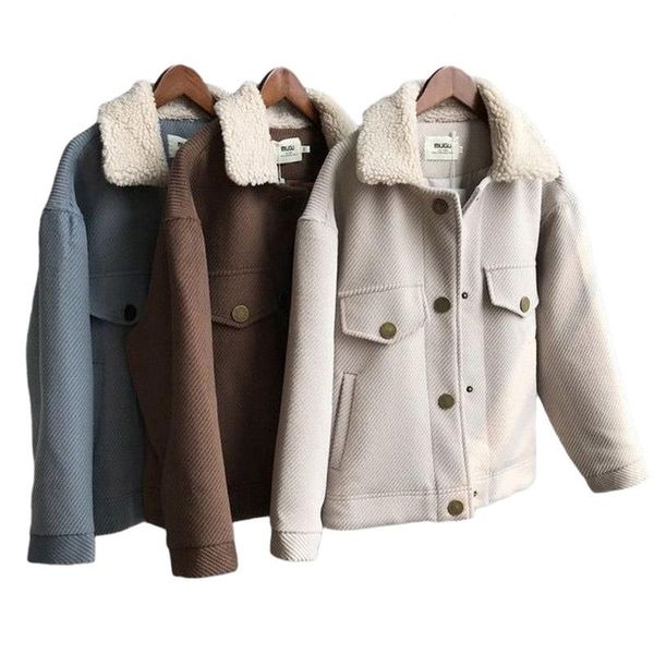 

women's wool & blends autumn warm coat korean style coffee loose jacket, Black