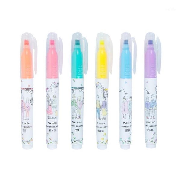 

6 pcs 6 color scented large capacity highlighter color stroke line marking hand account pen office supplies student gifts wholes1, Black;red