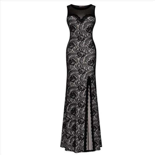 

сплит fishtail платье партии 2019 рукавов готика sexy кружевном платье elegant империи женщины длинные платья midi party club, Black;gray