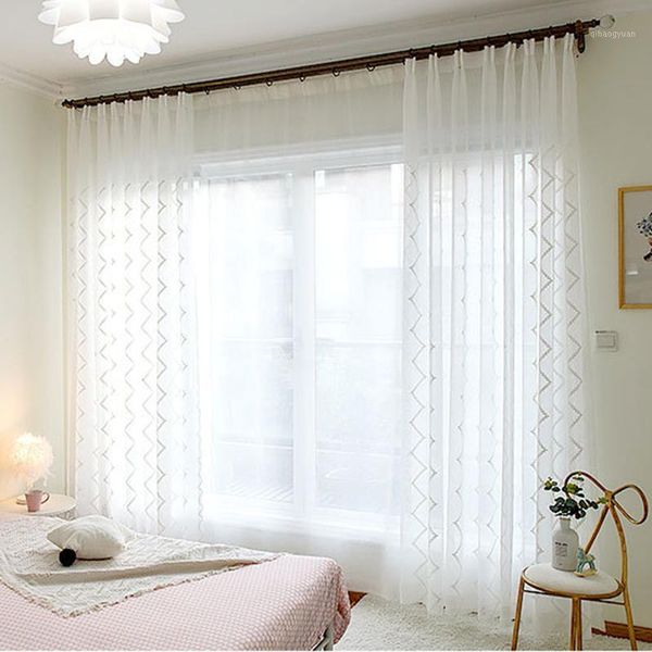 

geometric stripe embroidery linen tulle white window curtains for living room bedroom kitchen sheer panel drapes1