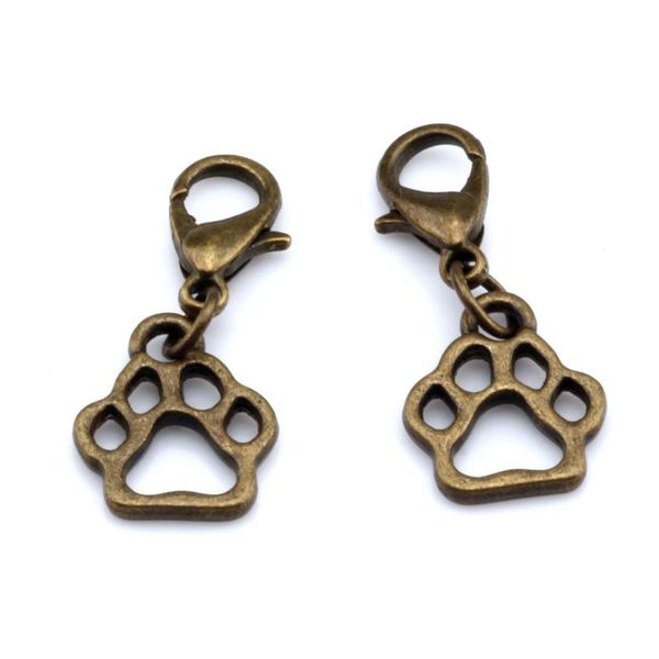 Hollow Dog Paw Galleggiante Catenacci di aragosta Pendenti con ciondoli Creazione di gioielli Fai da te fatti a mano 11 * 27mm 150 pezzi