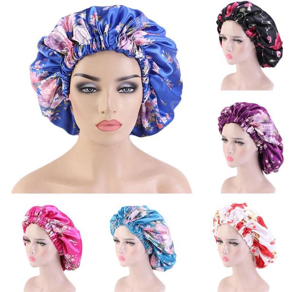 

beanie/skull caps muslim women night sleep cap satin flower print elastic bonnet hat for hair care head cover loss beanies skullie islami, Blue;gray