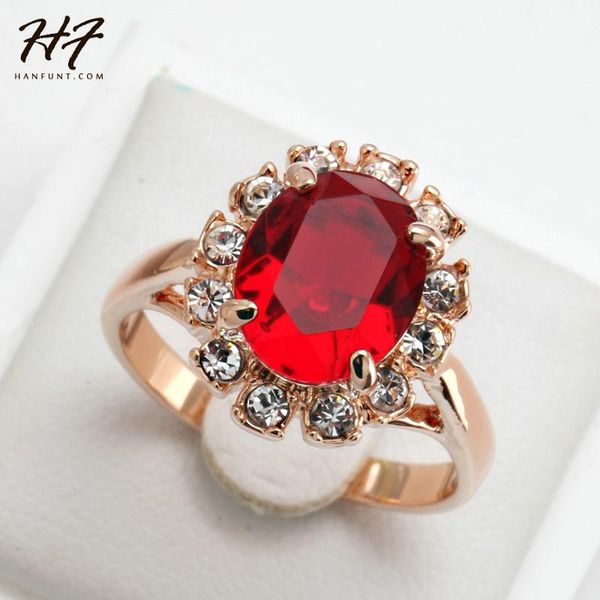 

red stone ring bague rose gold color crystal fashion anniversary jewelry for women anel r190, Golden;silver