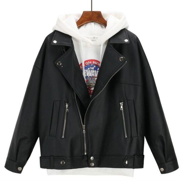 

new arrival women autumn winter leather jacket oversized boyfriend korean style female faux coat outwear black 210201