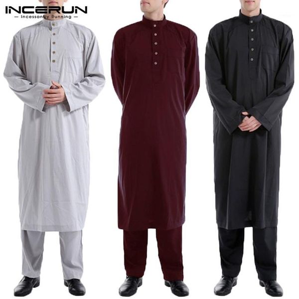 

incerun 2019 men muslim clothes kaftan jubba thobe saudi arabic thobe kaftan dress men islamic arab long sleeve robes new1, Red