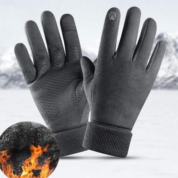 

elbow & knee pads outdoor bike heating gloves suede cycling windproof warm long lock wrist night reflection1, Black;gray