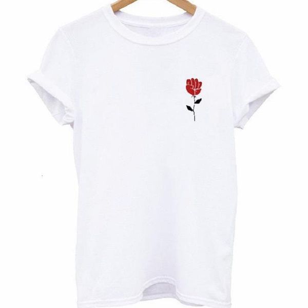 

vintage red rose print t shirt women short sleeve o neck loose white tshirt summer women tee shirt camisetas mujer