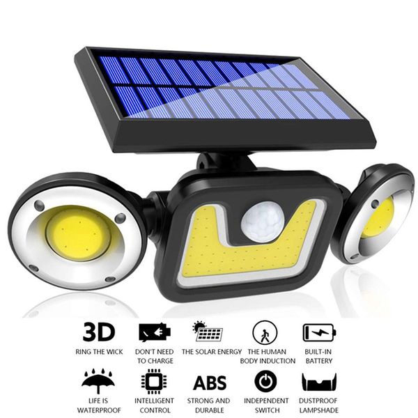 

edison2011 2020 new solar wall lamp motion sensor led rechargable solar light three-head rotatable outdoor waterproof street wall lamp