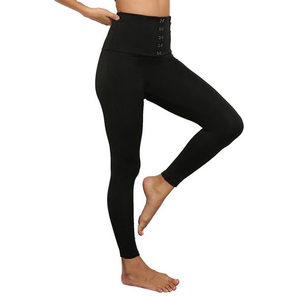 

women's high waist button hip waist leggings, Black