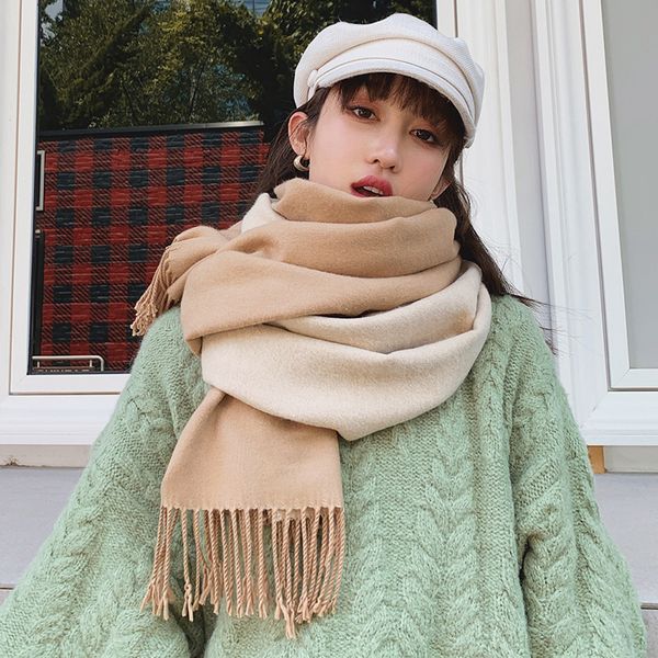 

шарф женщины зима корейская версия универсальной шаль двойное назначение двухстороннего утолщенной теплая шея сплошного цвета студент девушк, Blue;gray