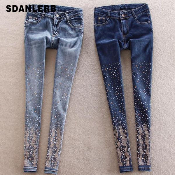 

2020 new hole jeans women denim pants trousers pants diamond pencil pant jenas trousers, Blue