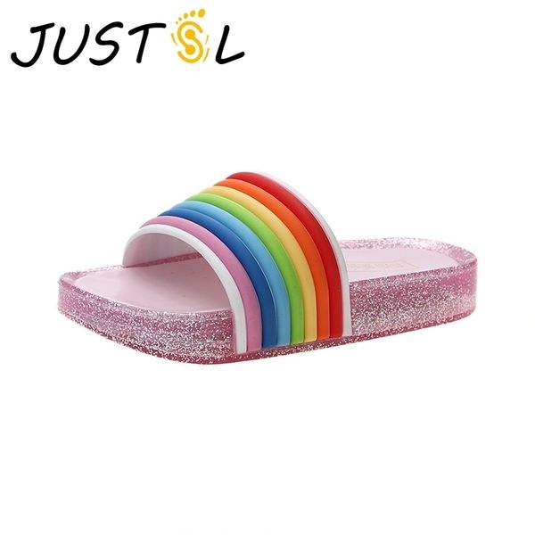 

summer boy girl led jelly rainbow slipper kids beach shoes children glowing slippers please buy according to the internal length y201028, Black;grey
