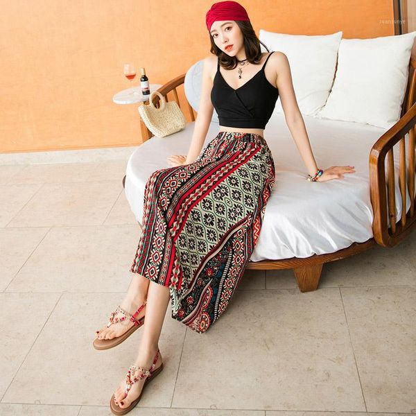 

bohemia national wind retro floral thailand clothing female summer chiffon bust skirt has a long holiday travel1, Black