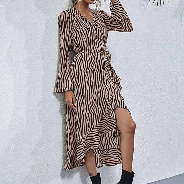 

6875# new women's v-face zebra dress, Black;gray