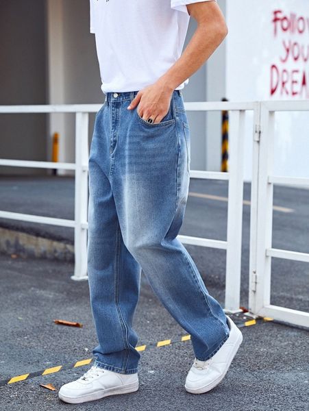 

men solid wide leg jeans w9ou#, Blue