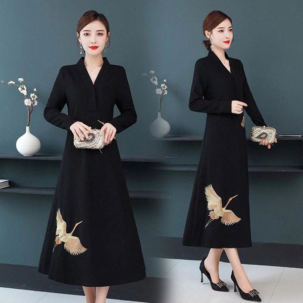 

jxmyy dress women fall winter 2020 new fashion ladies temperament chinese style woolen base skirt is thin #aj6e, Black;gray