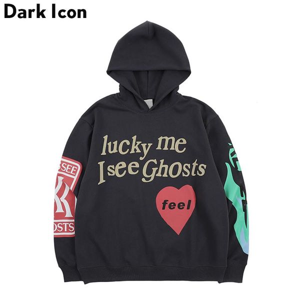 

dark lucky me i see ghosts fleece hoodie men 2020 spring letters flame printed hip hop hoodies mens sweatshirts and hoodies, Black