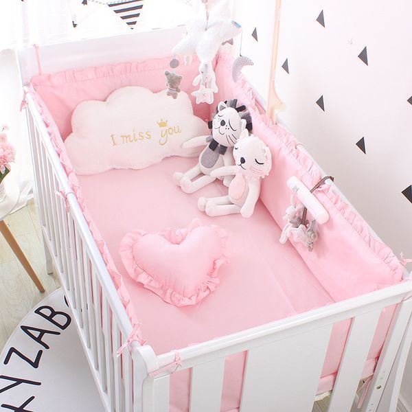 Baumwolle Prinzessin Rosa 100 % Baby-Bettwäsche-Set für Neugeborene, Babybett-Bettwäsche-Set für Mädchen und Jungen, waschbare Kinderbett-Bettwäsche, 4 Stoßfänger + 1 Blatt 201685