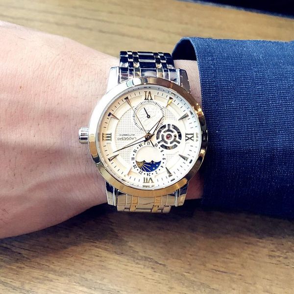 

watches mechanical automatic steel wristwatch watch tourbillon waterproof moon stainless men's phase luminous fpmnh, Slivery;brown