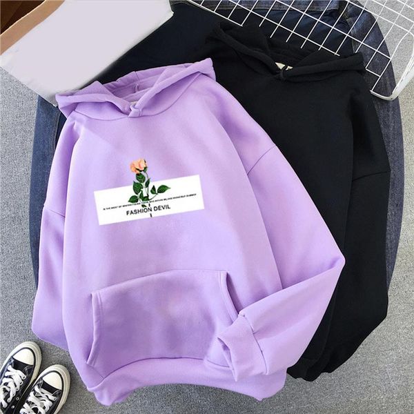 

hip hop hoodies women harajuku sweatshirt rose graphic design casual vintage hoodie 2020 autumn pocket oversized lady pullovers, Black