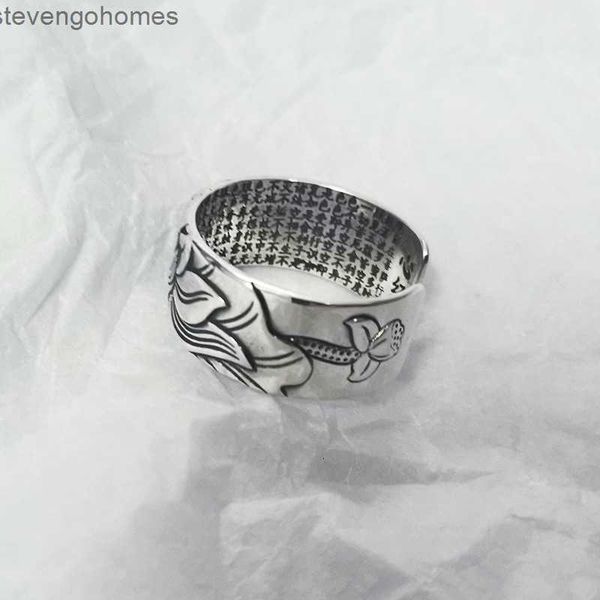 

thai s999 buddhist sutra full hand ornament pure silver men's lotus bodhi ring
