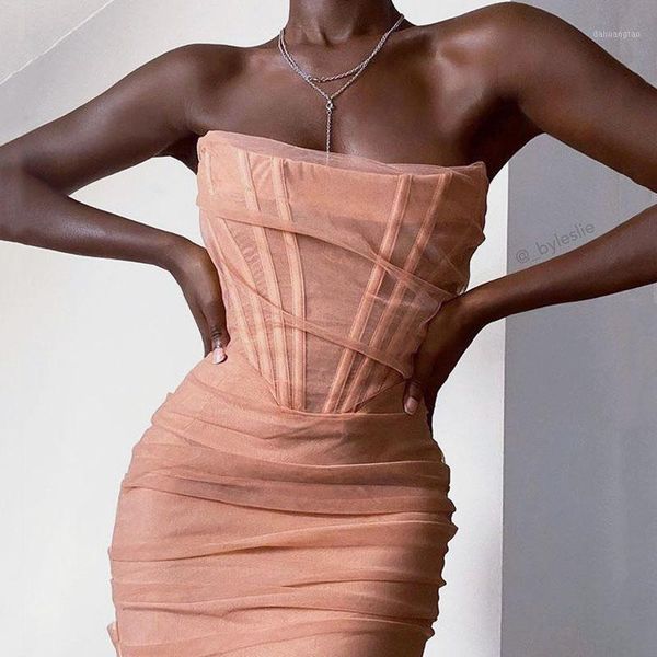 

sruby pink mesh strapless bandage woman's midi night club dress dress party bodycon lining bodycon in summer1, Black;gray