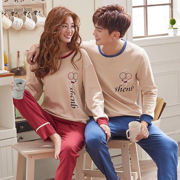 

wontive men pyjamas suit autumn couple pajamas long sleeve pijama for male plus size sleep clothing cotton nightie sleepwear1, Black;brown